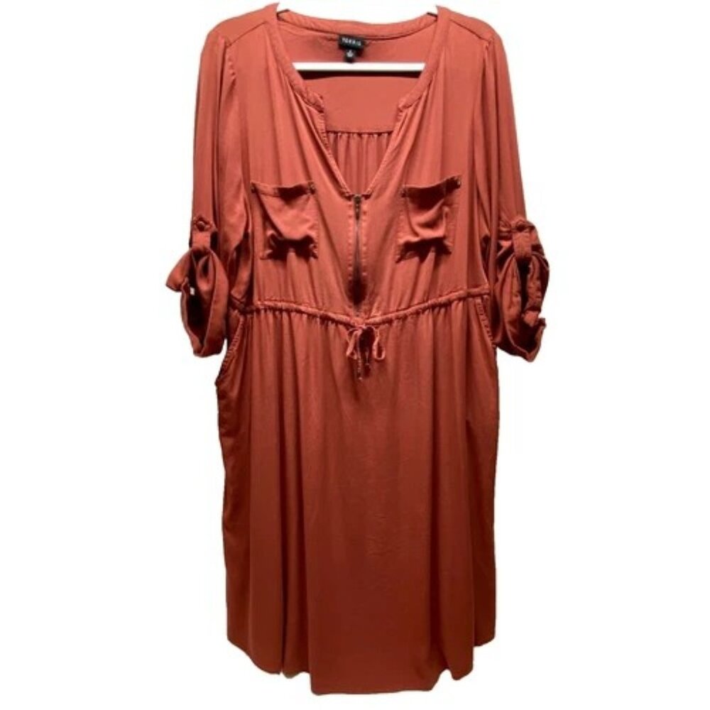 Torrid Mini Studio Cupro Zip‎ Front Shirt Dress Women's 2 Brown Spice Flowy READ